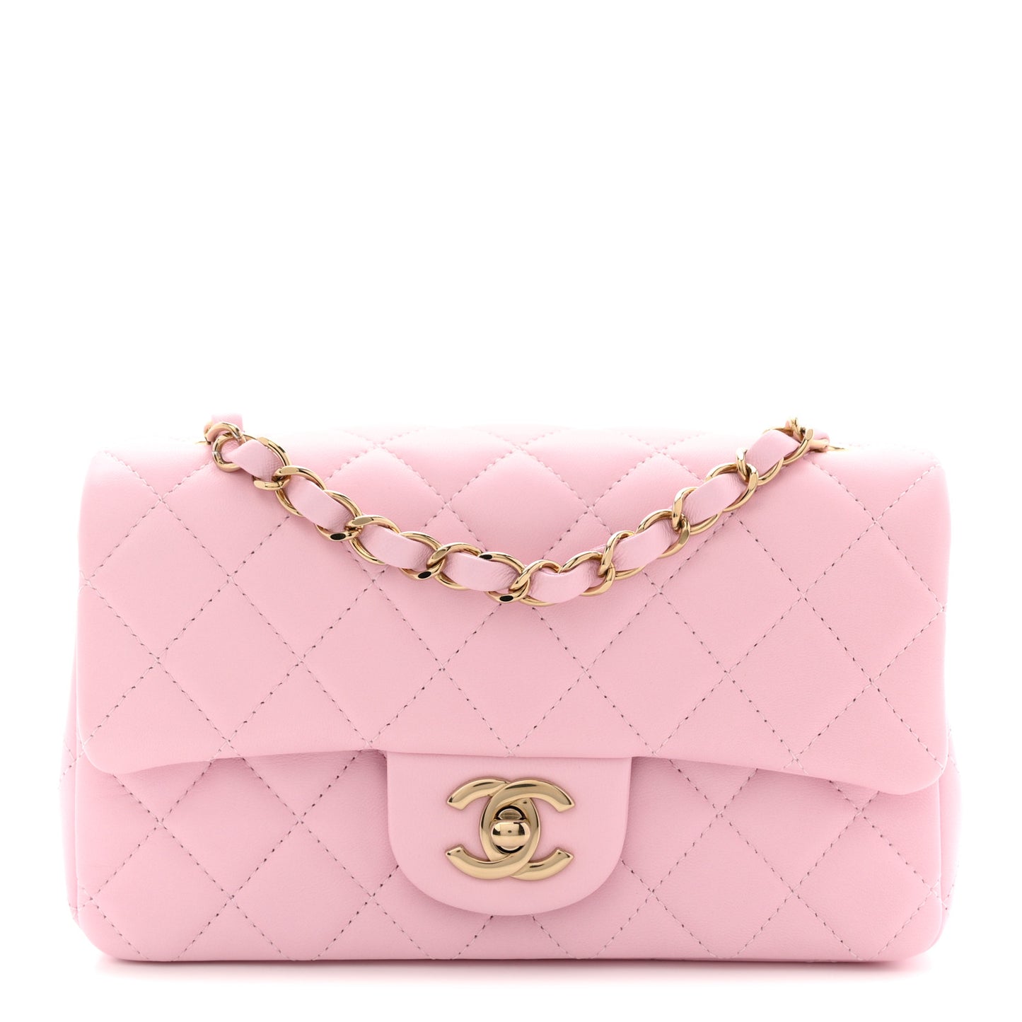 Lambskin Quilted Mini Rectangular Flap Pink