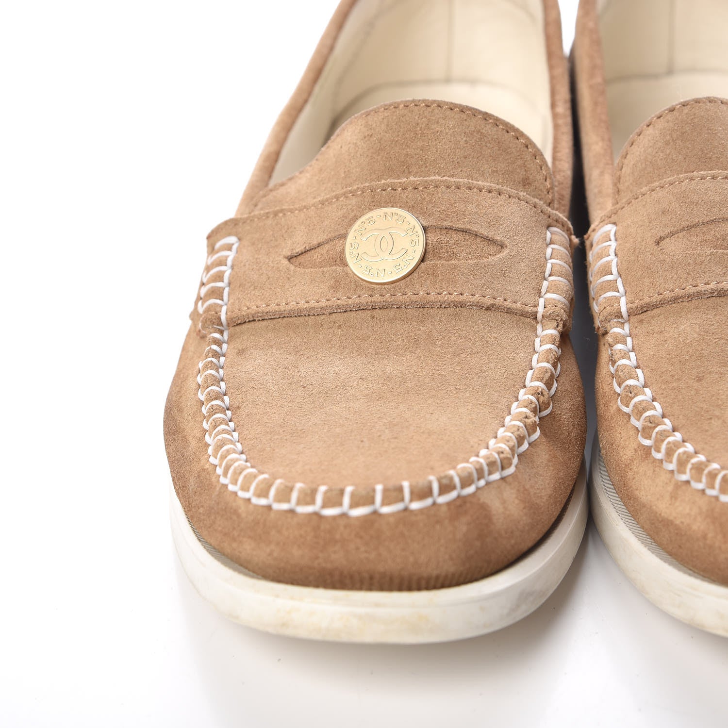 Chanel Suede Womens Penny Loafers 40 Beige 13 of 18