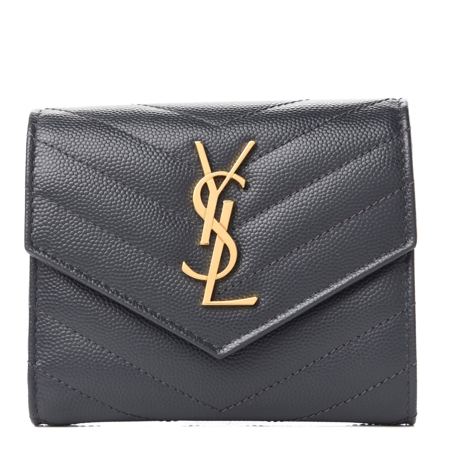 Grain De Poudre Matelasse Chevron Monogram Compact Tri Fold Wallet Smog