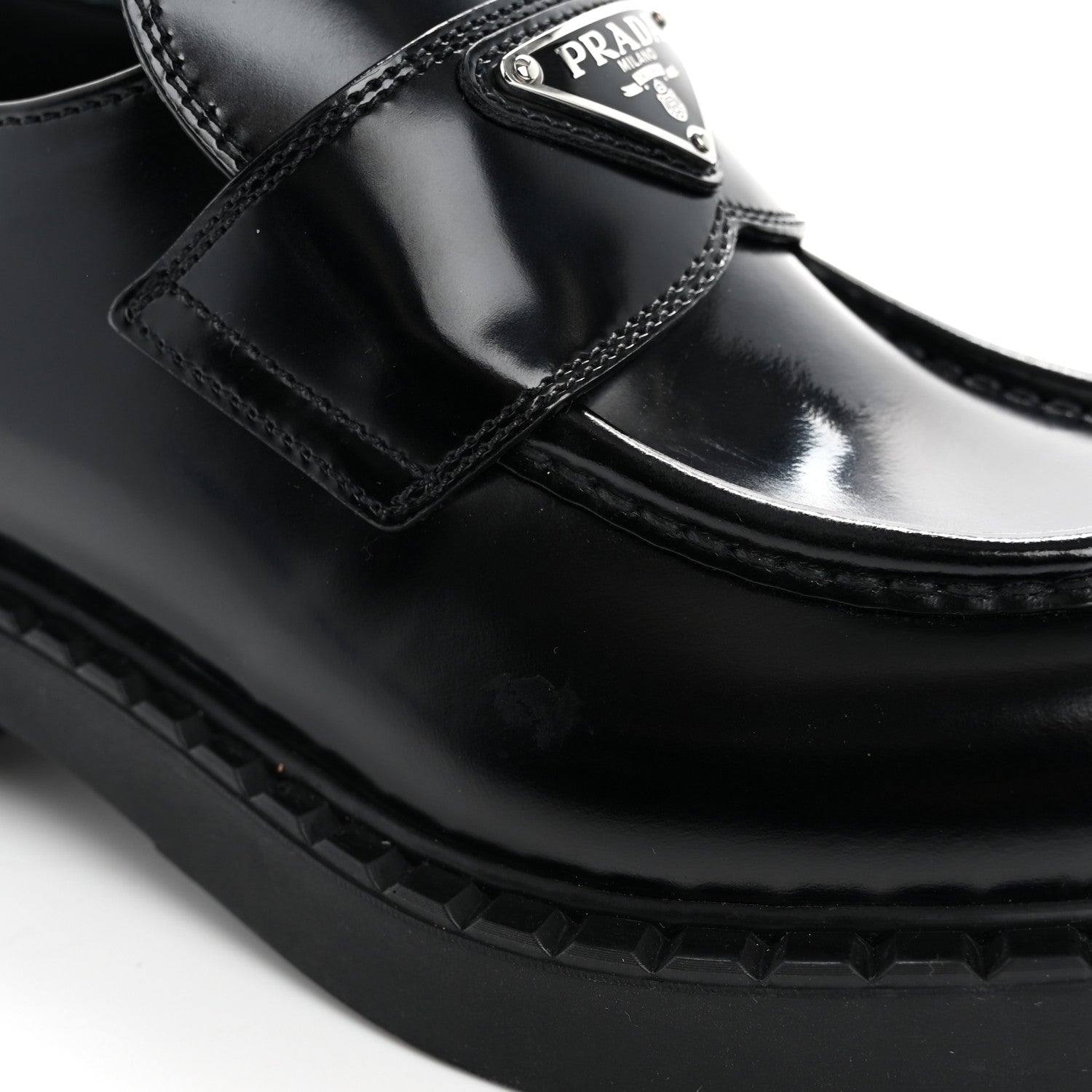 Prada Spazzolato Metal Triangle Logo 50mm Loafers 39 Black 12 of 15