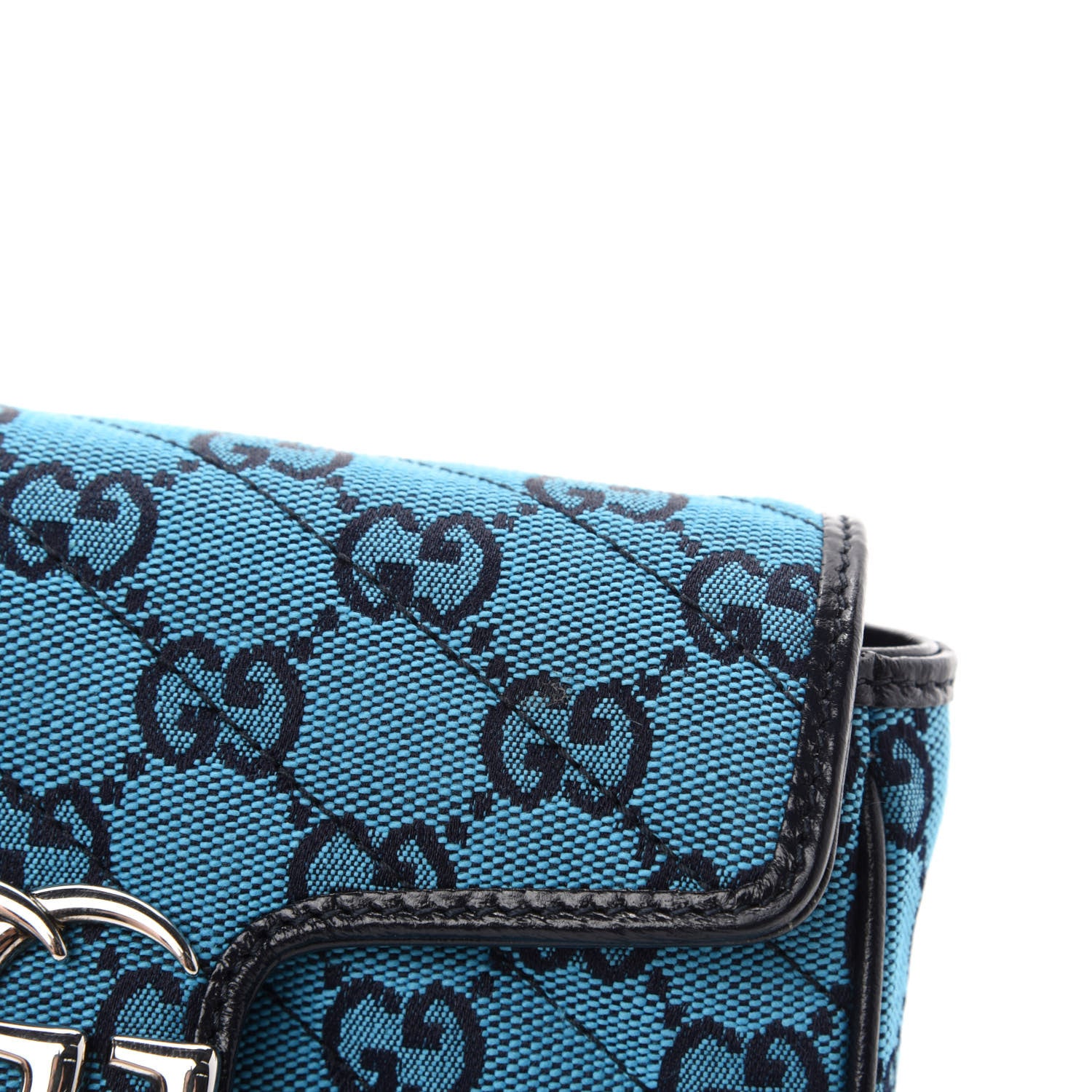 Gucci Monogram Multicolor Matelasse Diagonal Super Mini GG Marmont Shoulder Bag Light Blue 8 of 12