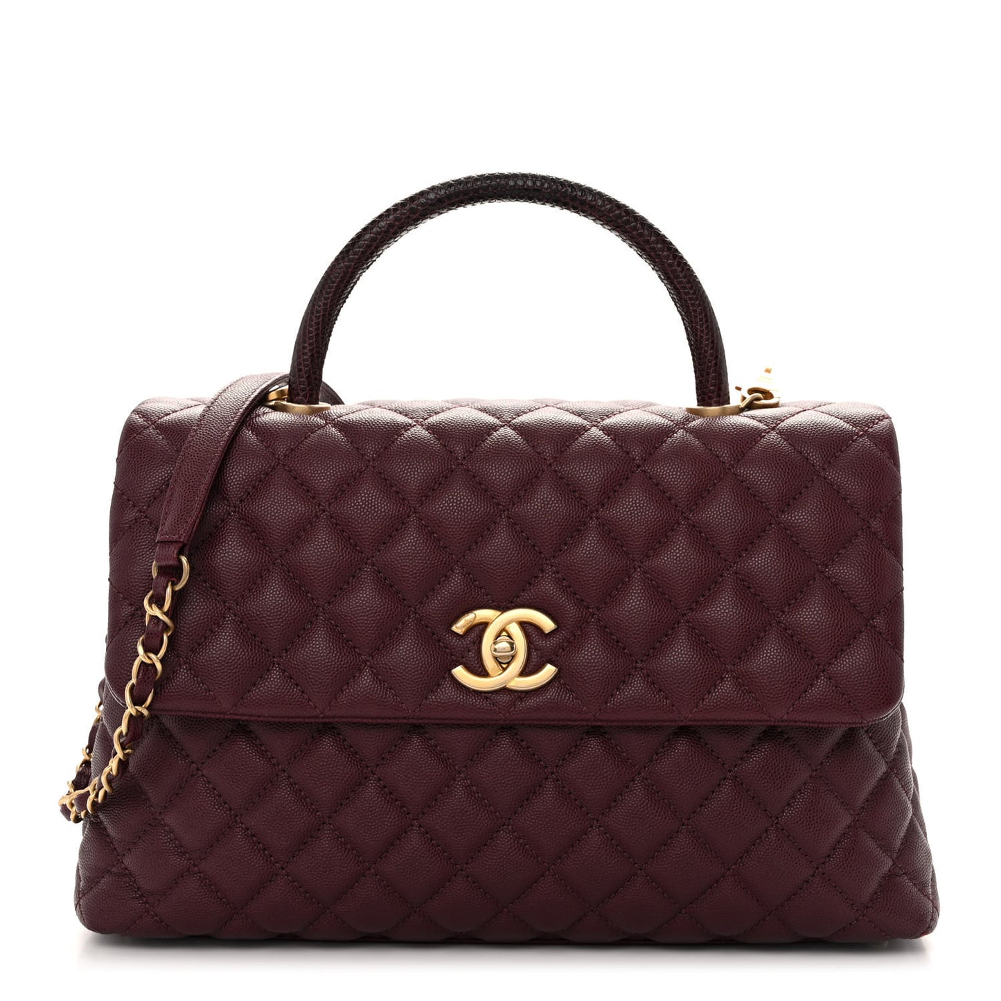 Caviar Lizard Quilted Medium Coco Handle Flap Burgundy