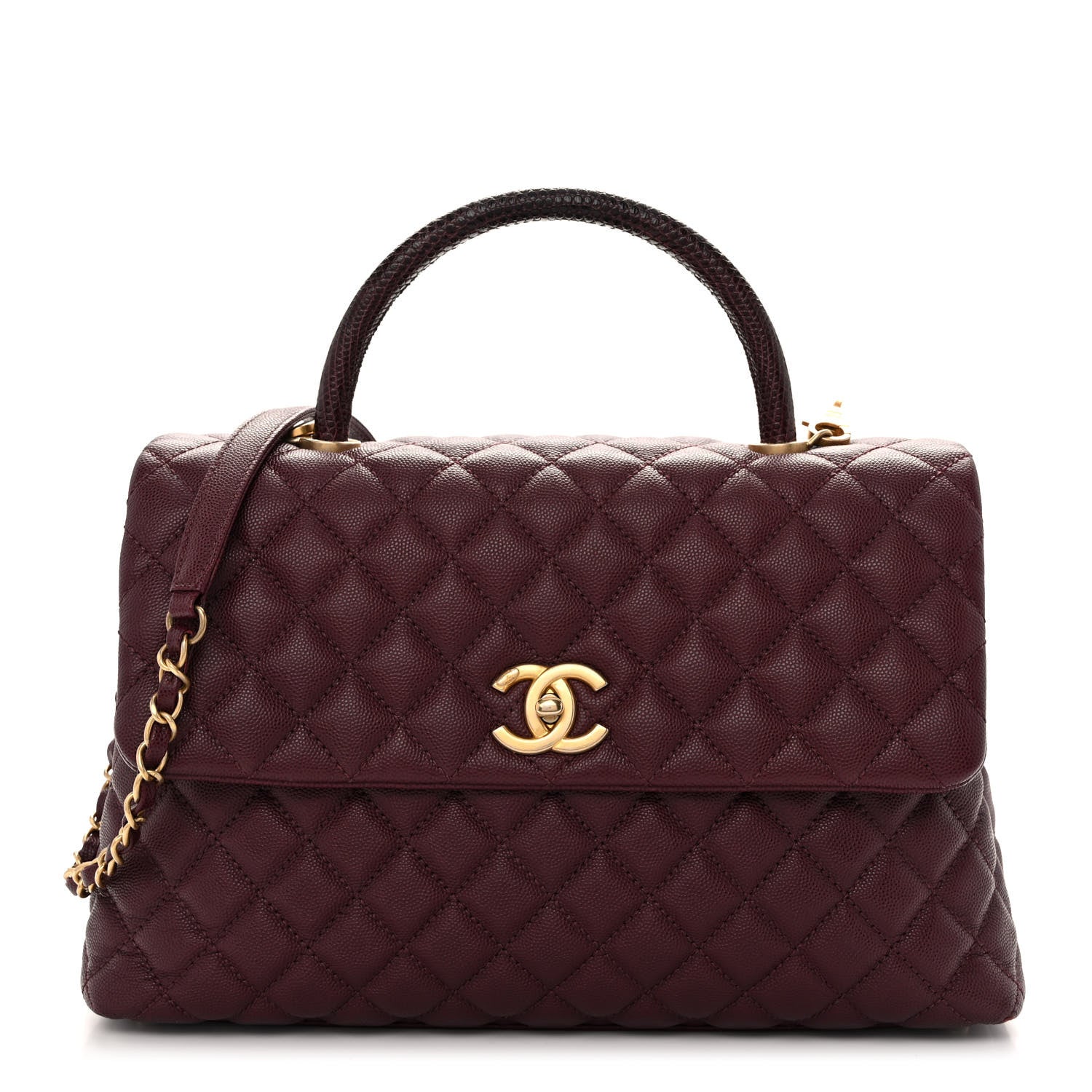 Chanel Caviar Lizard Quilted Medium Coco Handle Flap Burgundy 1 of 11