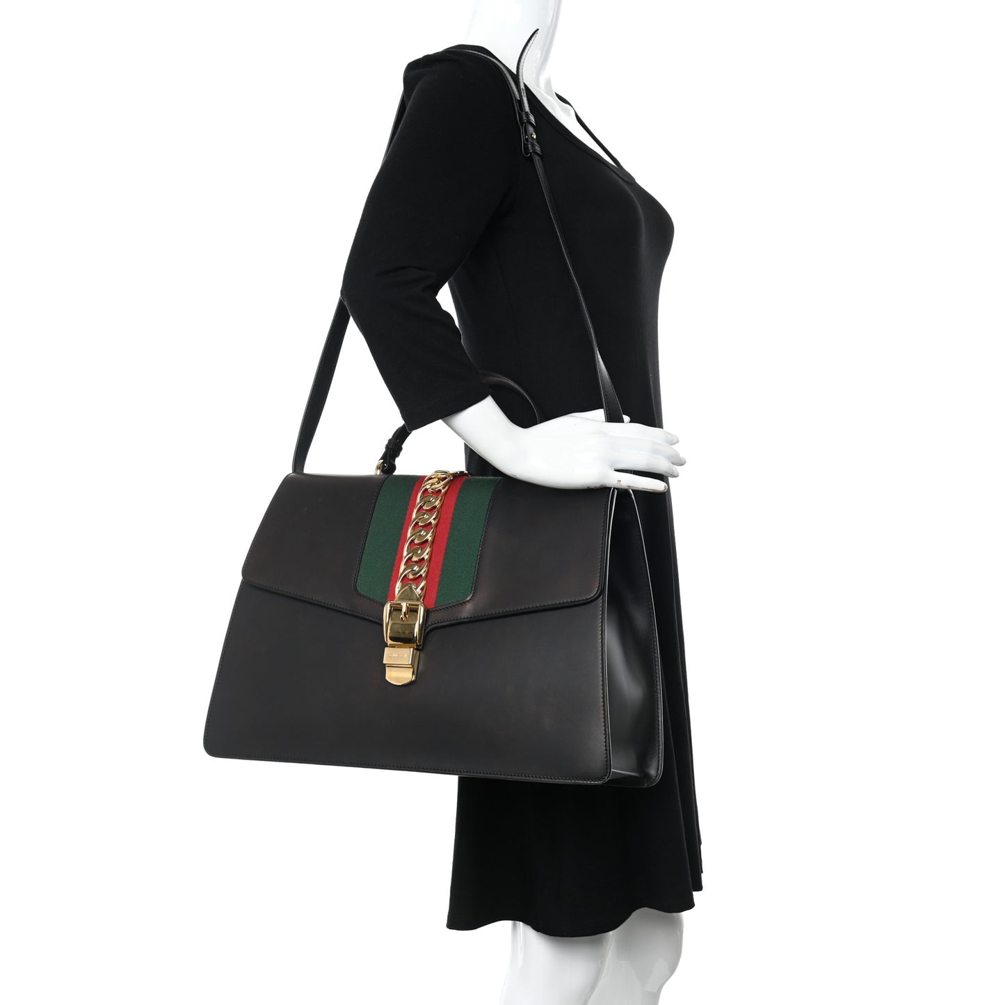 Calfskin Maxi Sylvie Top Handle Bag Black