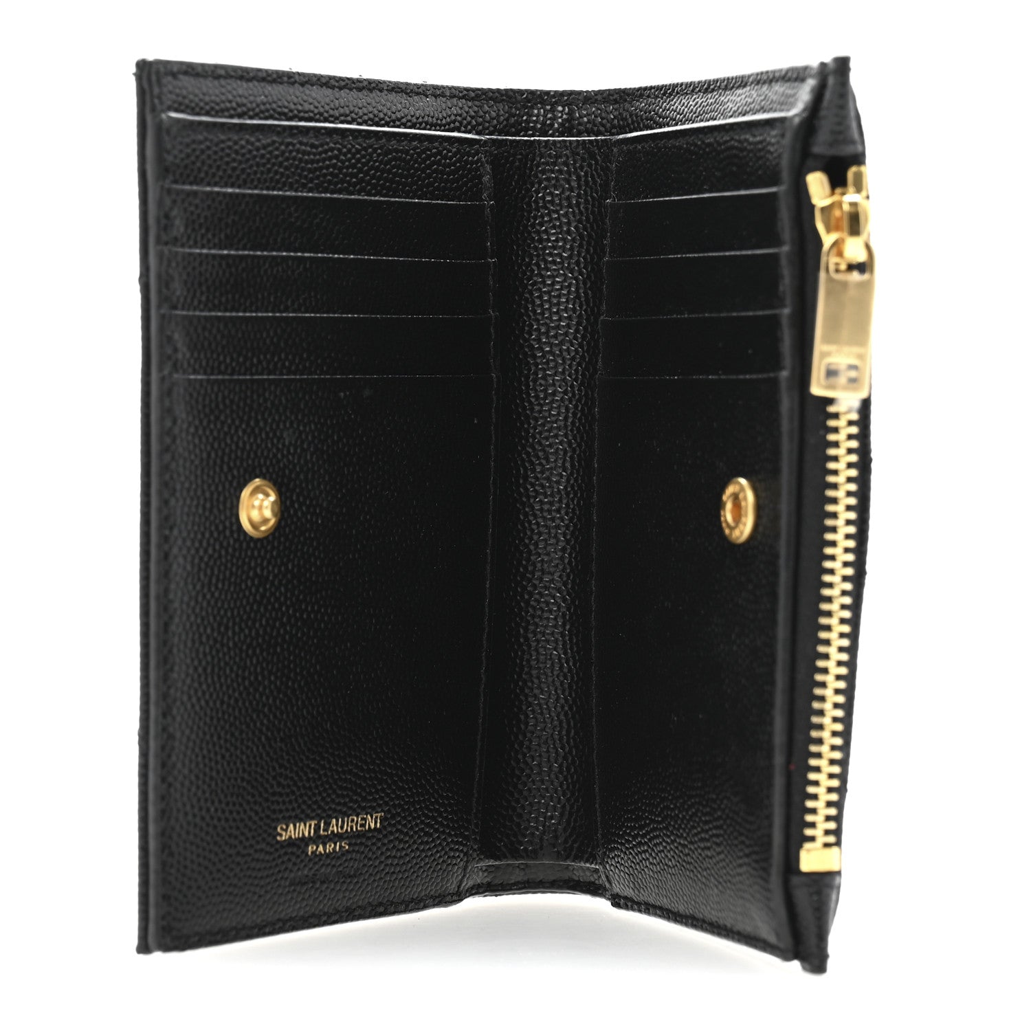 Saint Laurent Grain De Poudre Matelasse Chevron Monogram Zipped Two-Part Wallet Black 5 of 8