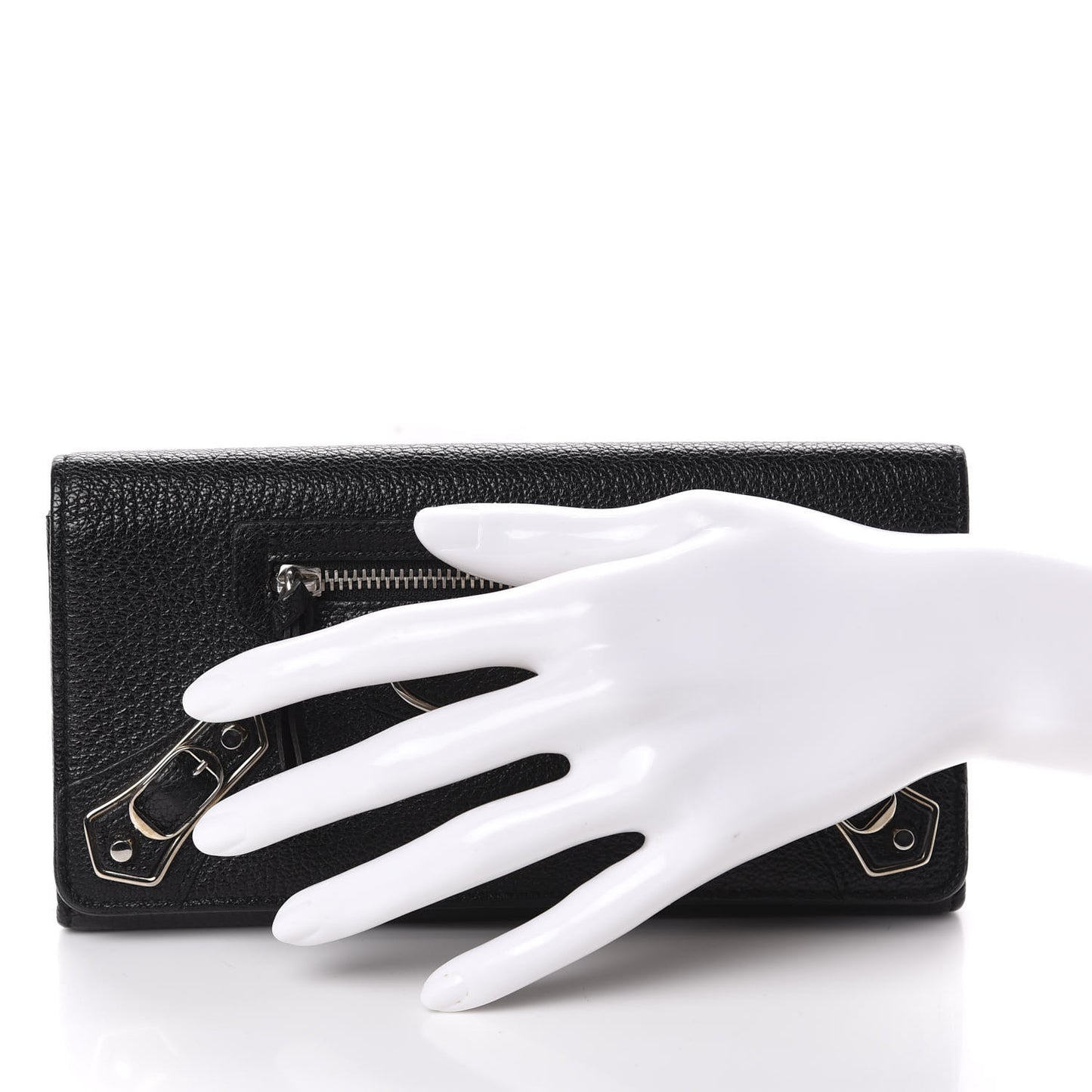 Chevre Silver Metallic Edge Hardware Money Wallet Black