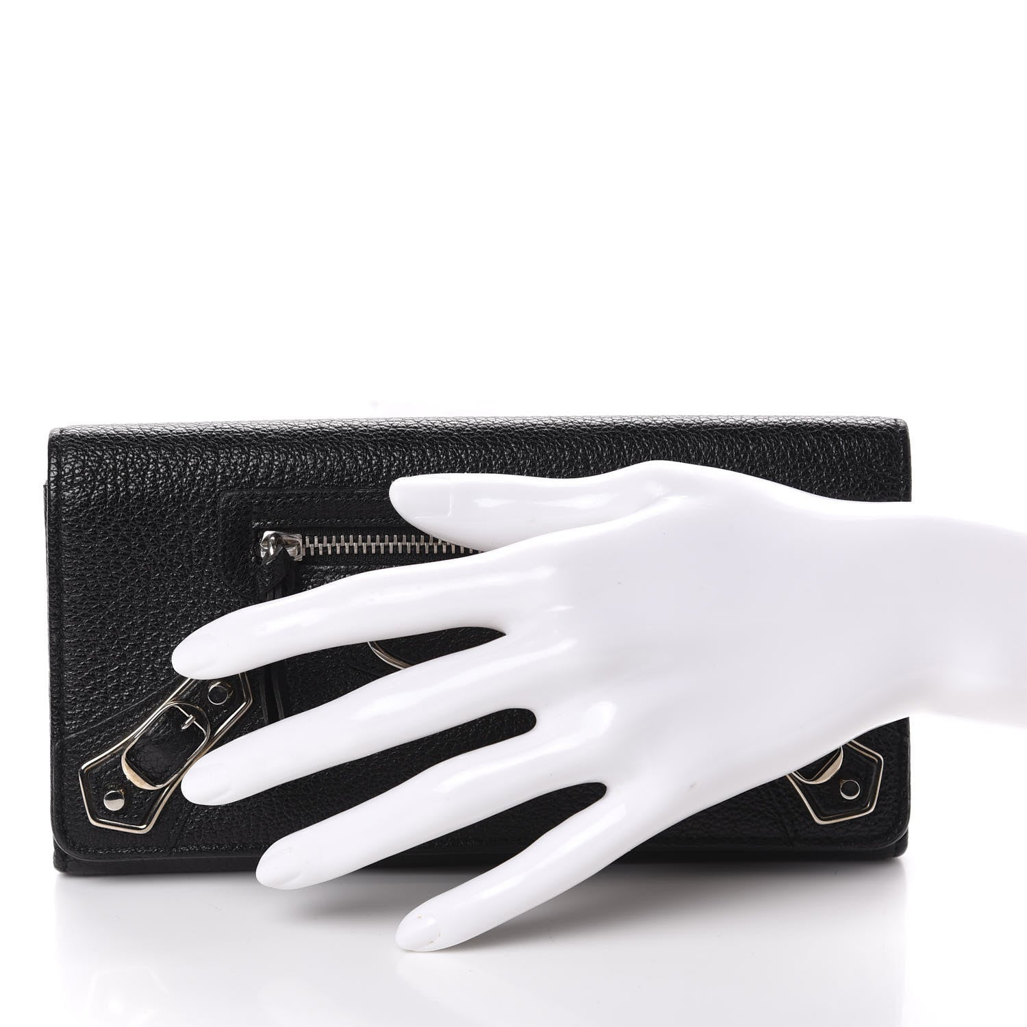Balenciaga Chevre Silver Metallic Edge Hardware Money Wallet Black 2 of 6