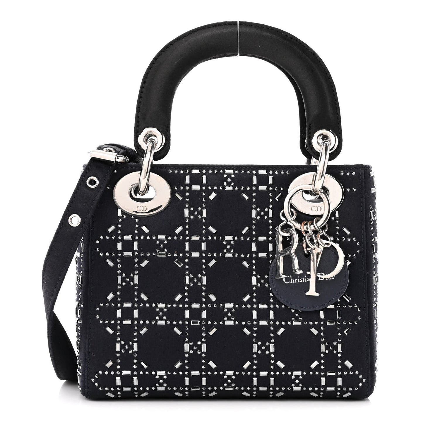 Satin Crystal Cannage Mini Lady Dior Navy