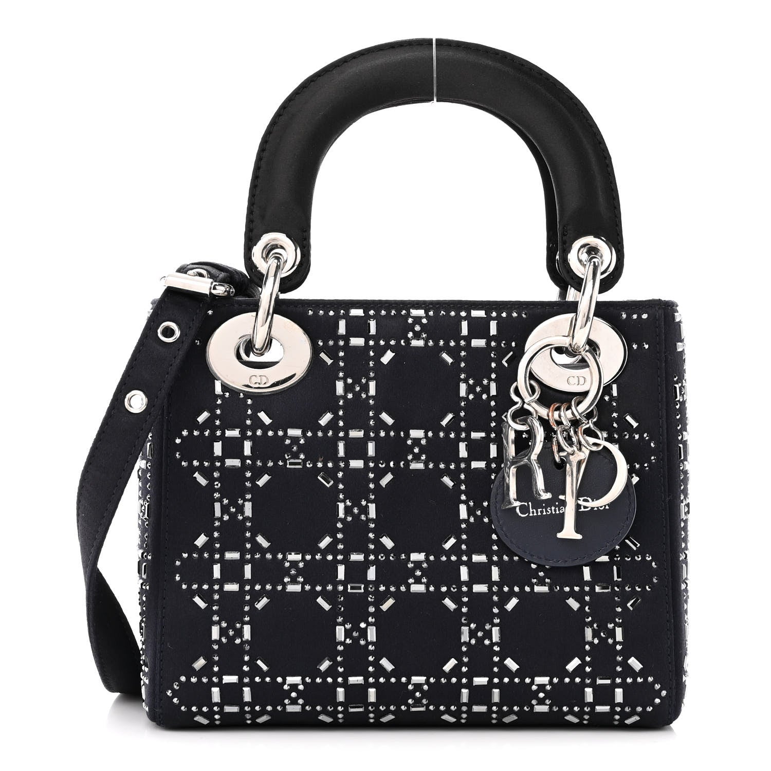 Christian Dior Satin Crystal Cannage Mini Lady Dior Navy 1 of 10