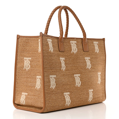 Burberry Raffia Calfskin Large Freya Tote Natural 3 of 16