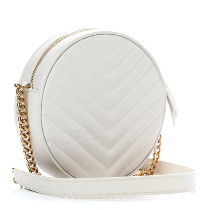 Saint Laurent Grain De Poudre Matelasse Chevron Quilted Round Vinyle Camera Bag Crema Soft 3 of 8