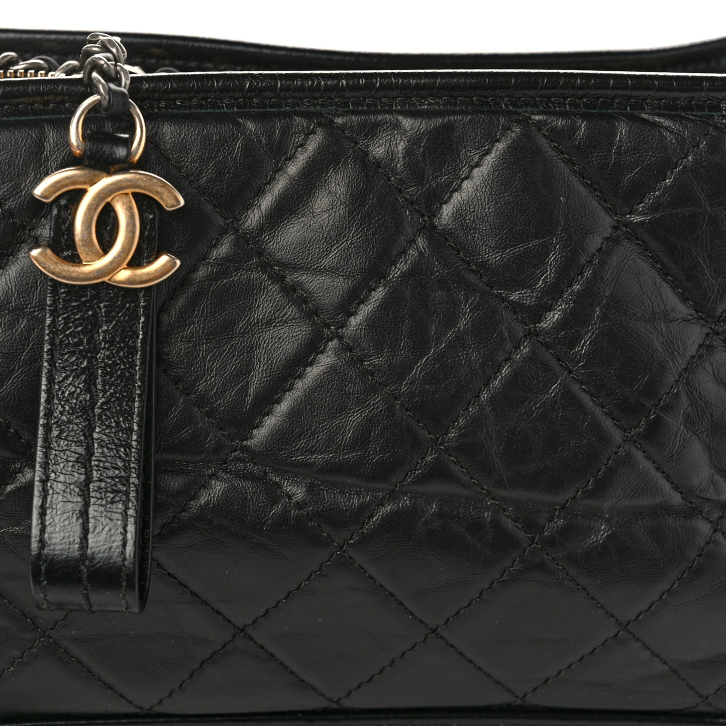 Aged Calfskin Quilted Medium Gabrielle Hobo Black
