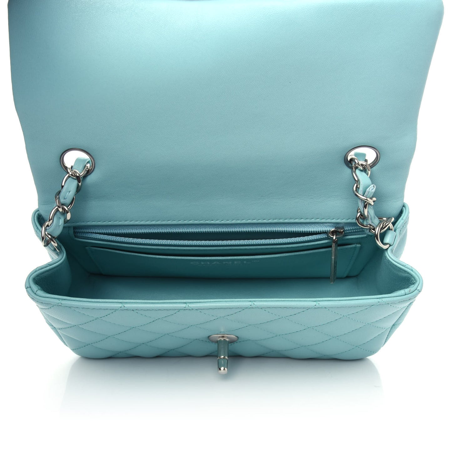 Lambskin Quilted Mini Rectangular Flap Light Blue