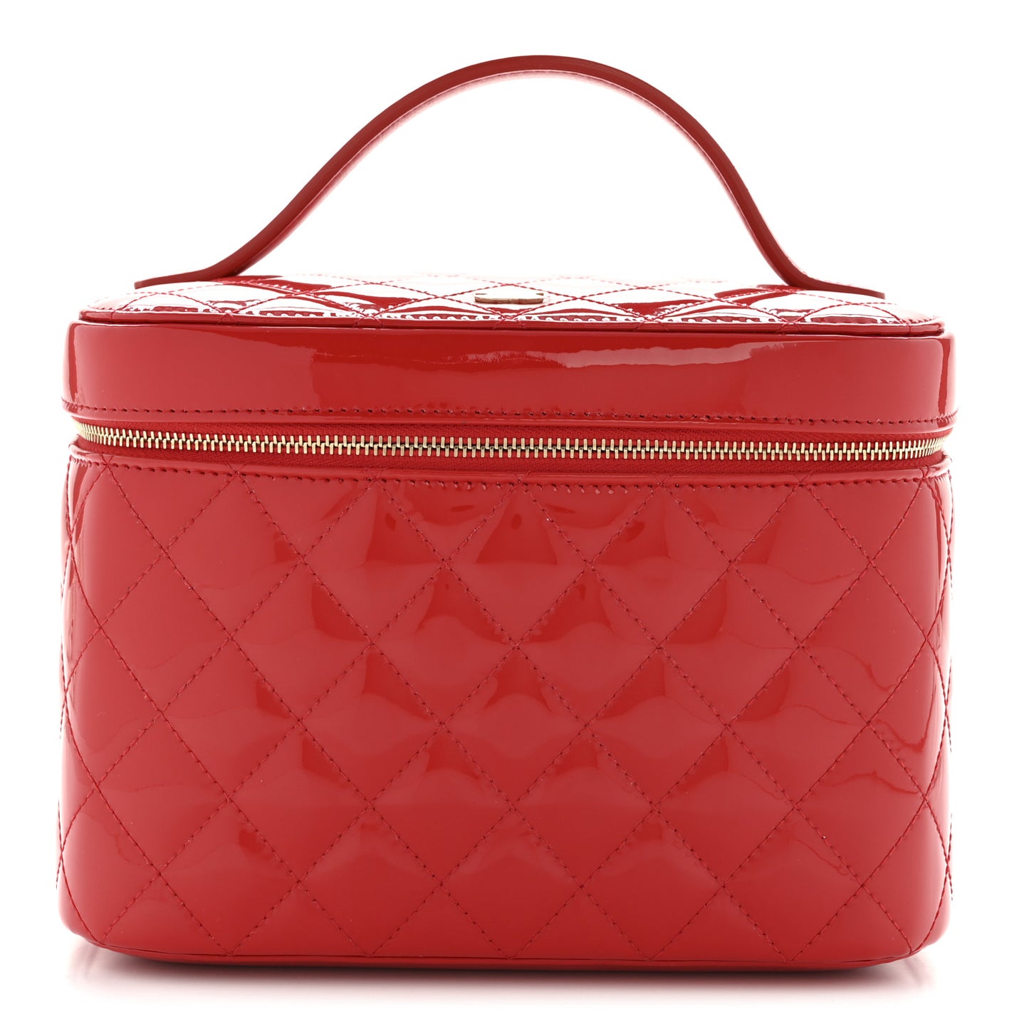Patent Calfskin Quilted Large Vanity Pouch Red