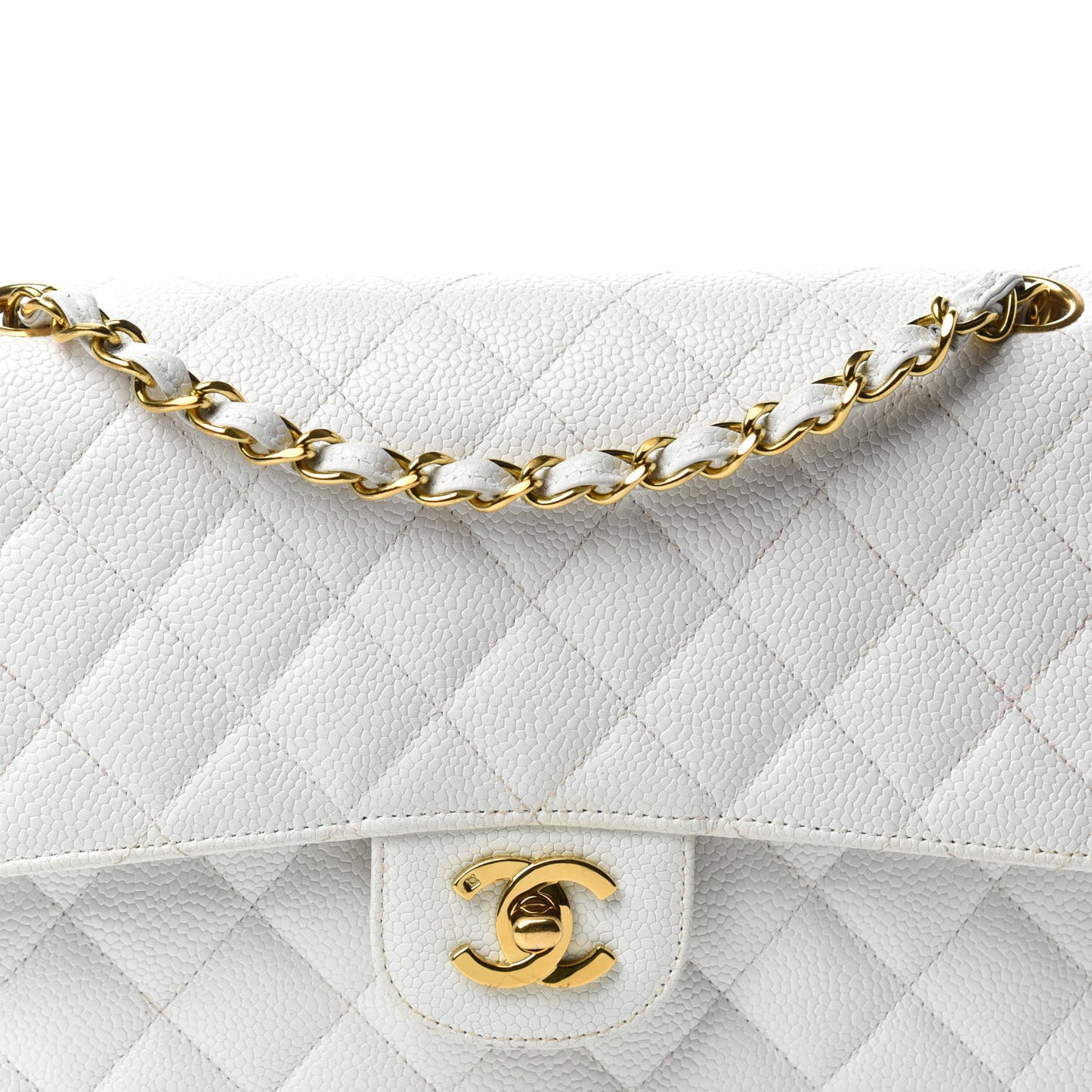 Caviar Quilted Medium Double Flap White
