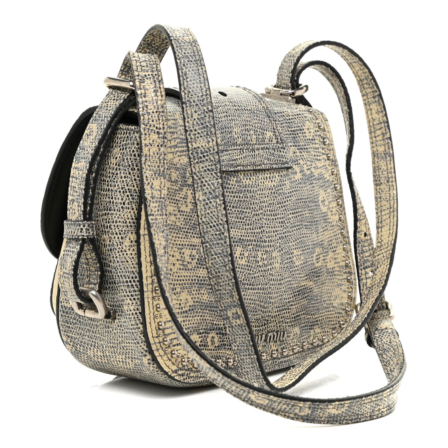 Lizard Embossed Calfskin Studded Jewel Buckle Dahlia Shoulder Bag Roccia