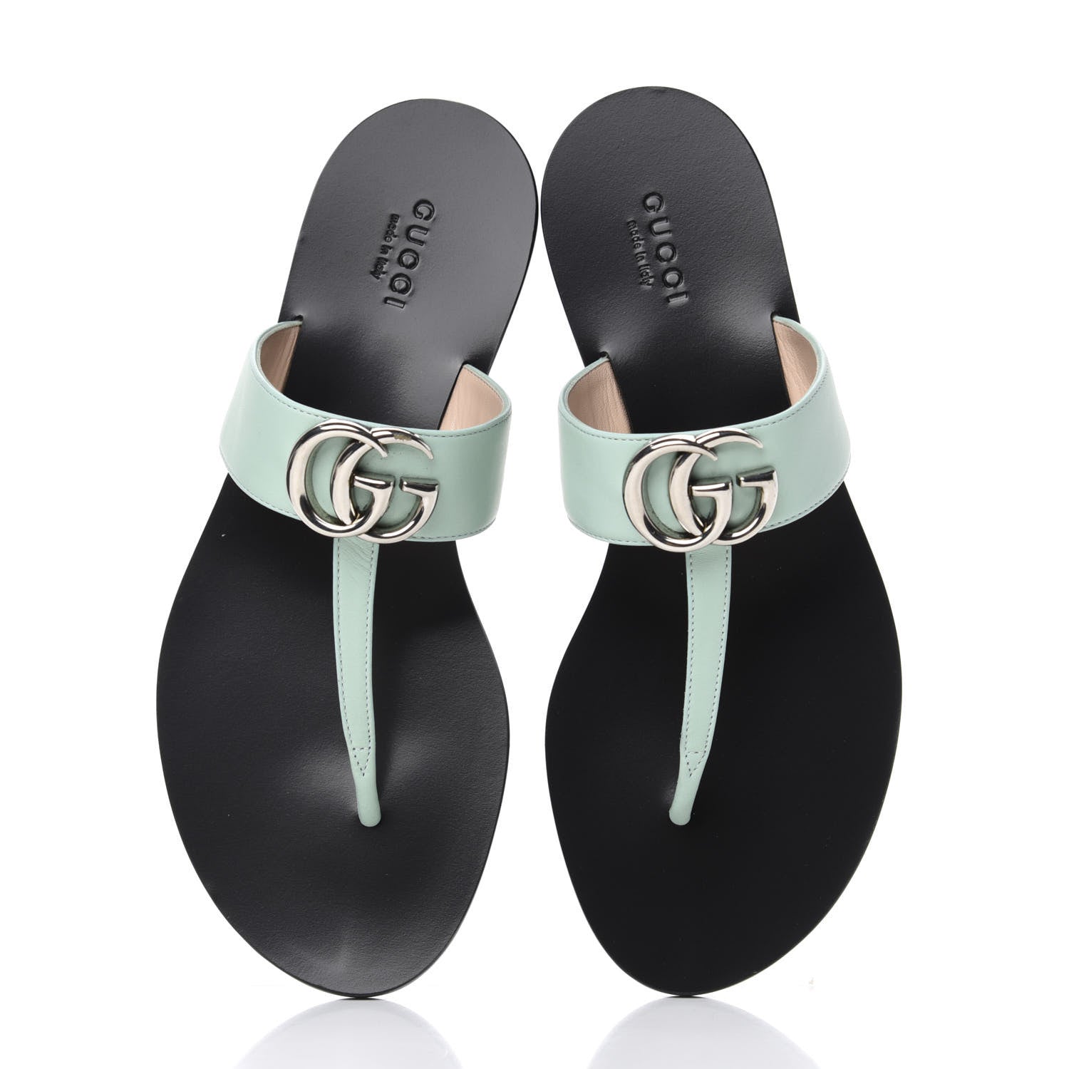 Gucci Calfskin GG Marmont Thong Sandals 36.5 Water Green 5 of 10