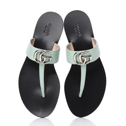 Gucci Calfskin GG Marmont Thong Sandals 36.5 Water Green 5 of 10