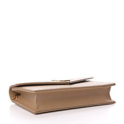 Saint Laurent Grain De Poudre Matelasse Chevron Monogram Envelope Chain Wallet Dark Latte 4 of 12