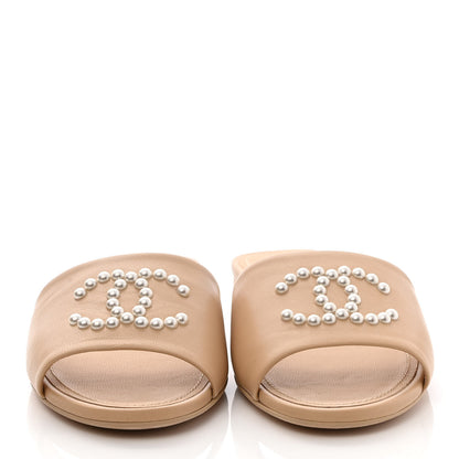 Chanel Lambskin Pearl CC Sandals 36.5 Beige 2 of 10