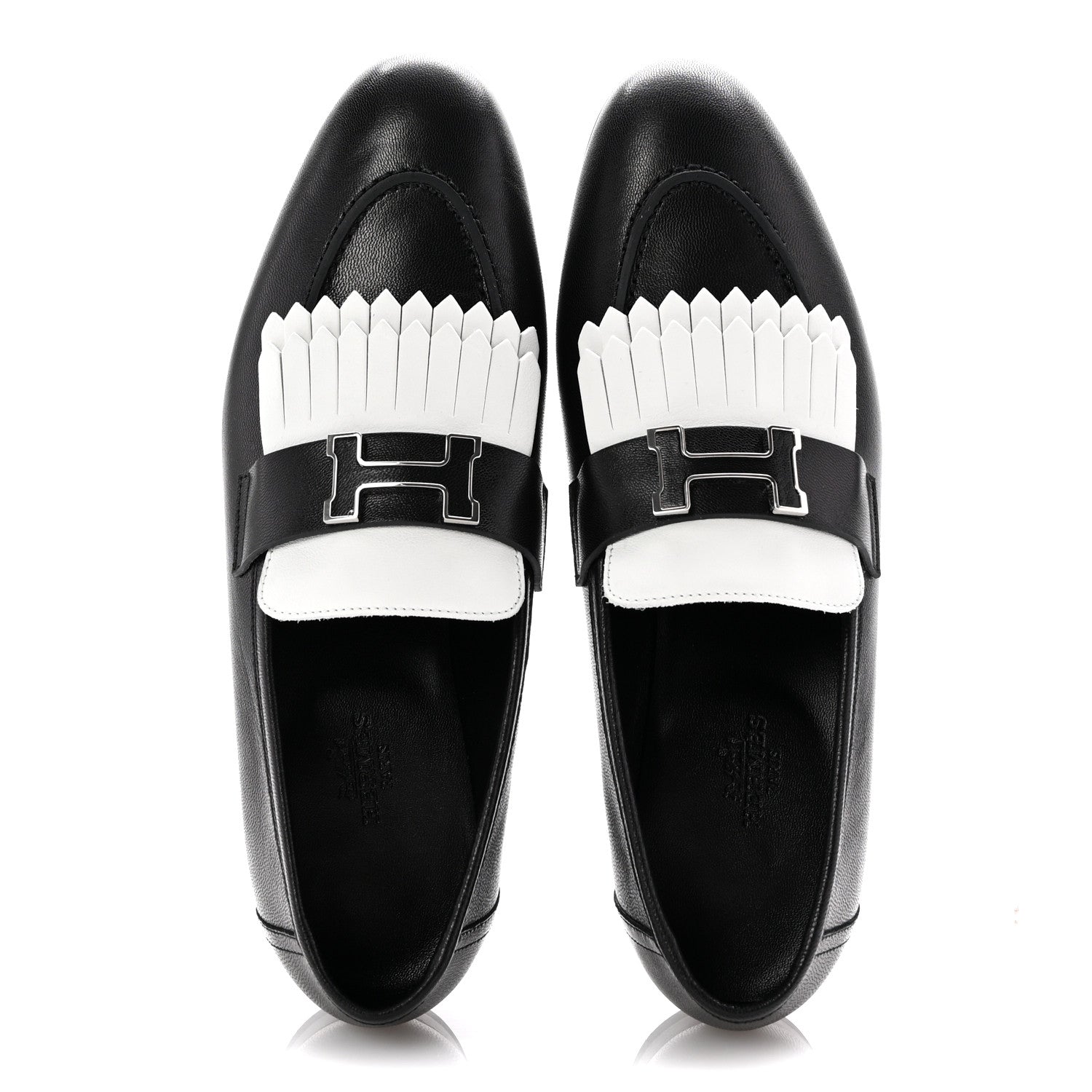 Hermes Goatskin Womens Royal Loafers 37.5 Black White 2 of 10