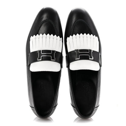 Hermes Goatskin Womens Royal Loafers 37.5 Black White 2 of 10