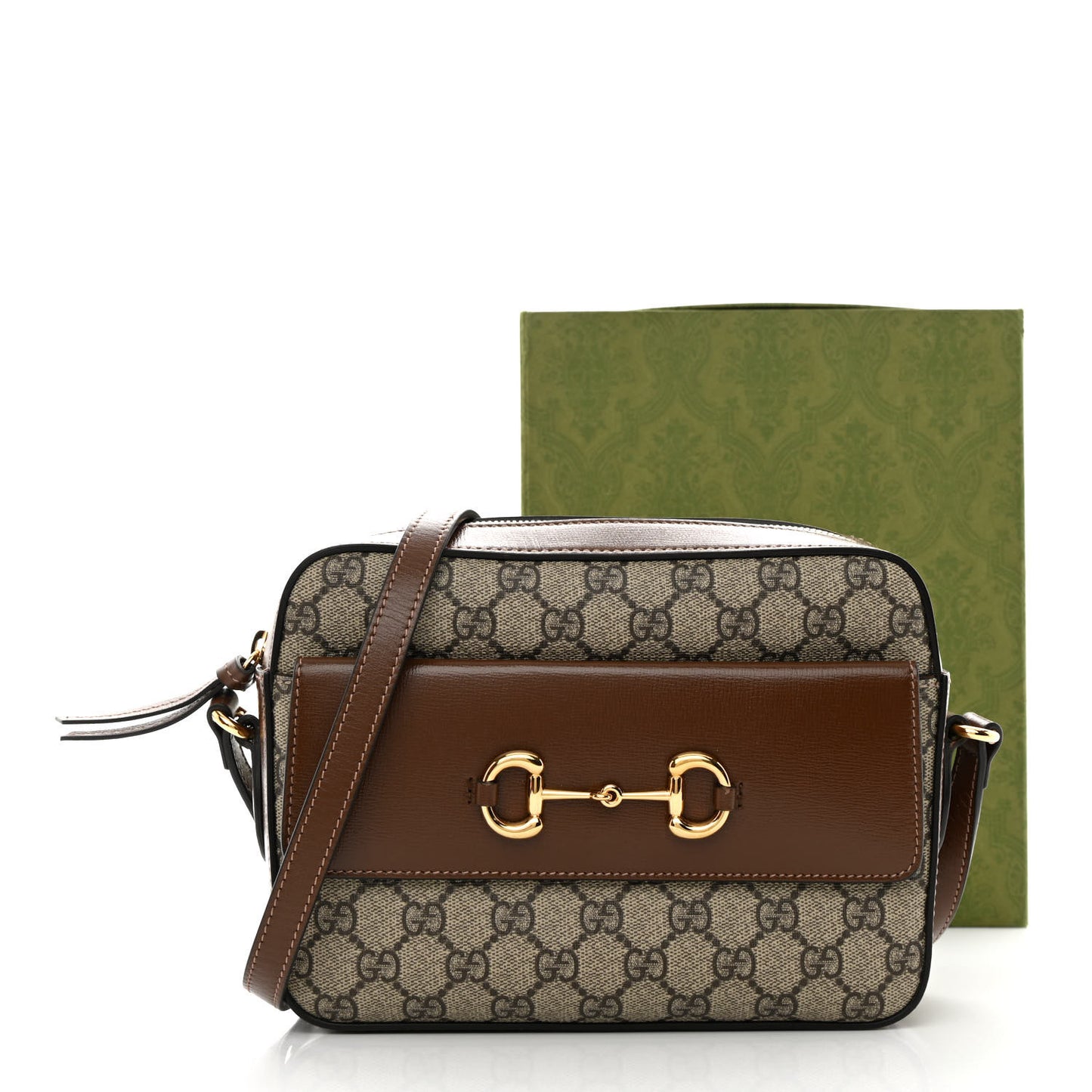 GG Supreme Monogram Small Horsebit 1955 Shoulder Bag Beige Brown Sugar