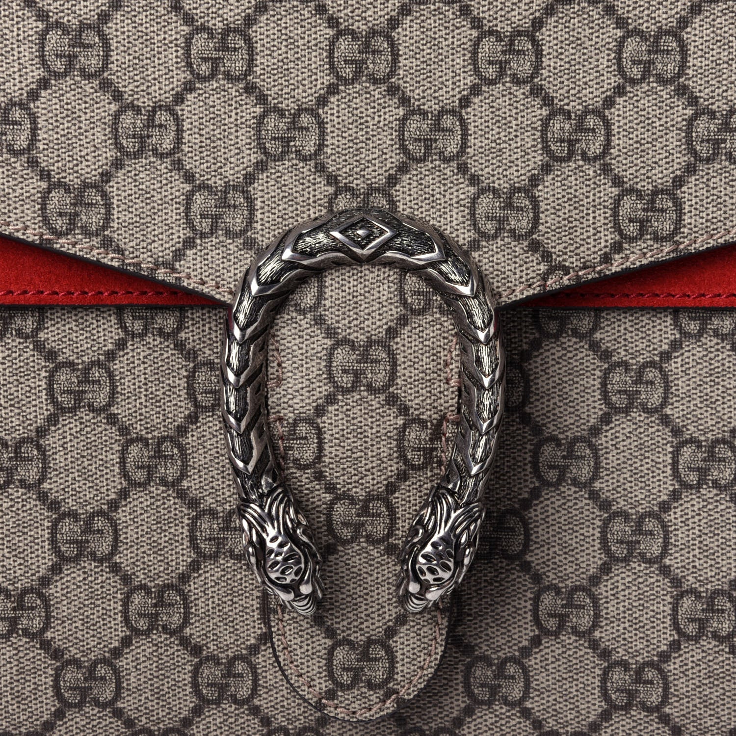Gucci GG Supreme Monogram Suede Cudu Medium Dionysus Shoulder Bag Beige Ebony Vulcanic Red 11 of 11
