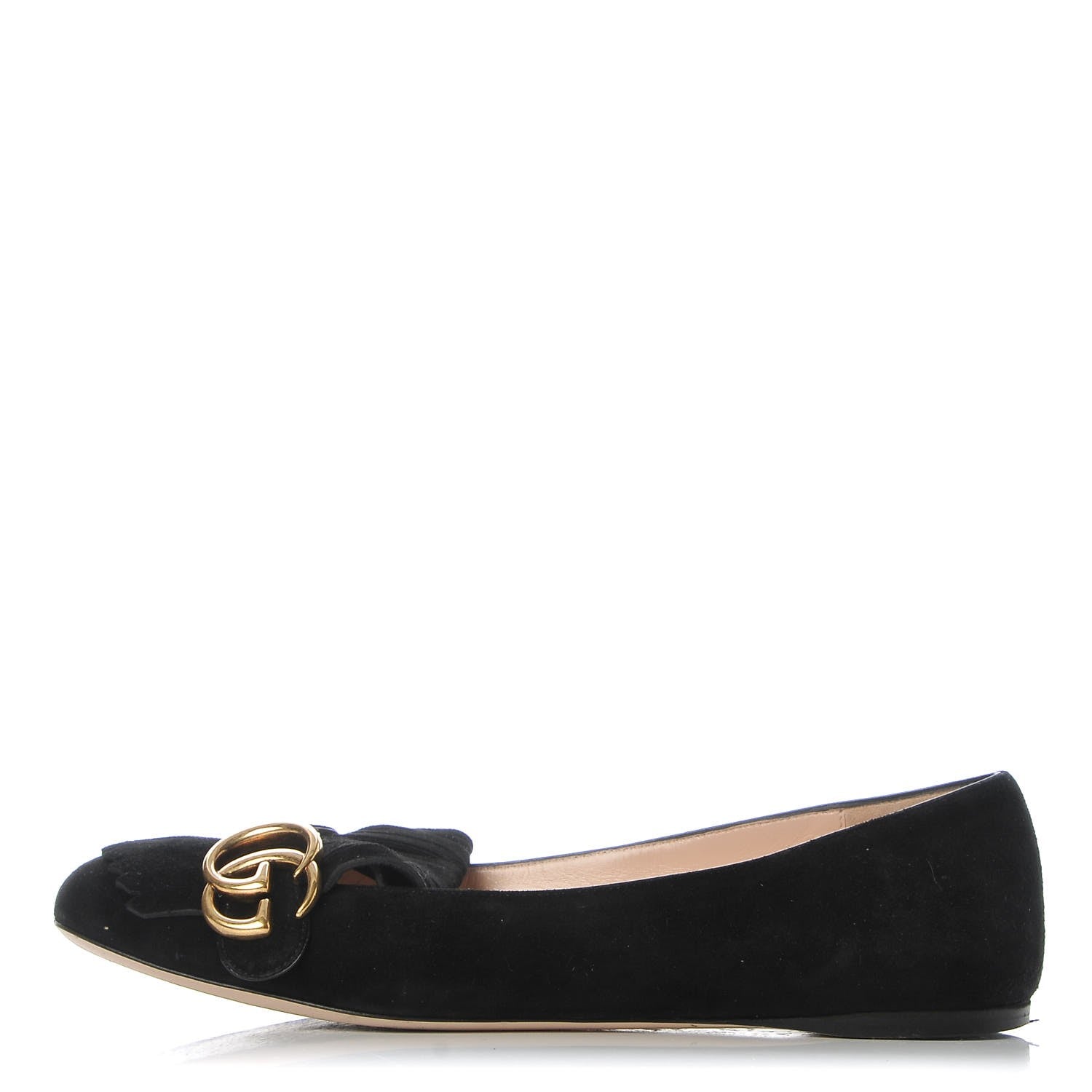 Gucci Kid Scamosciato GG Marmont Fringe Flats 37.5 Black 1 of 10