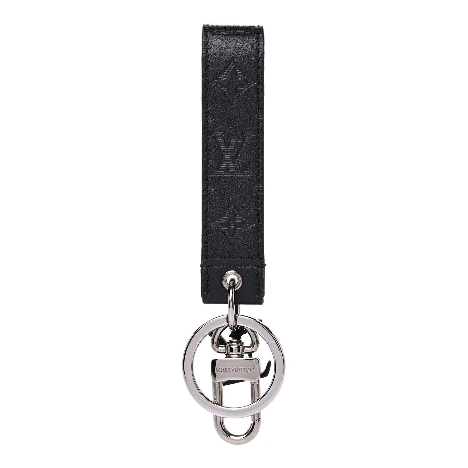 Louis Vuitton Calfskin LV Shape Dragonne Bag Charm Key Holder Black 1 of 4