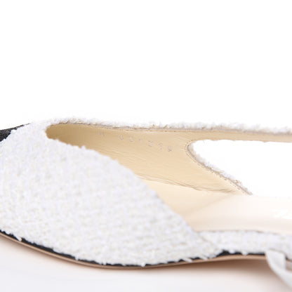 Chanel Tweed Cap Toe CC Slingback Flat 37 White Black 8 of 9