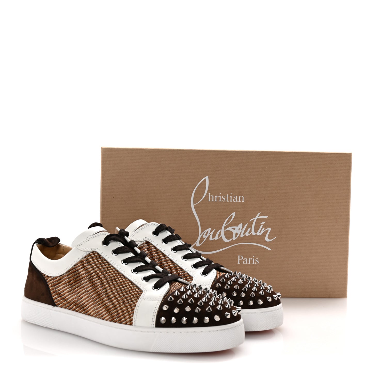 Calfskin Mens Louis Junior Spikes Orlato Flat Sneakers 44 Cuoio White