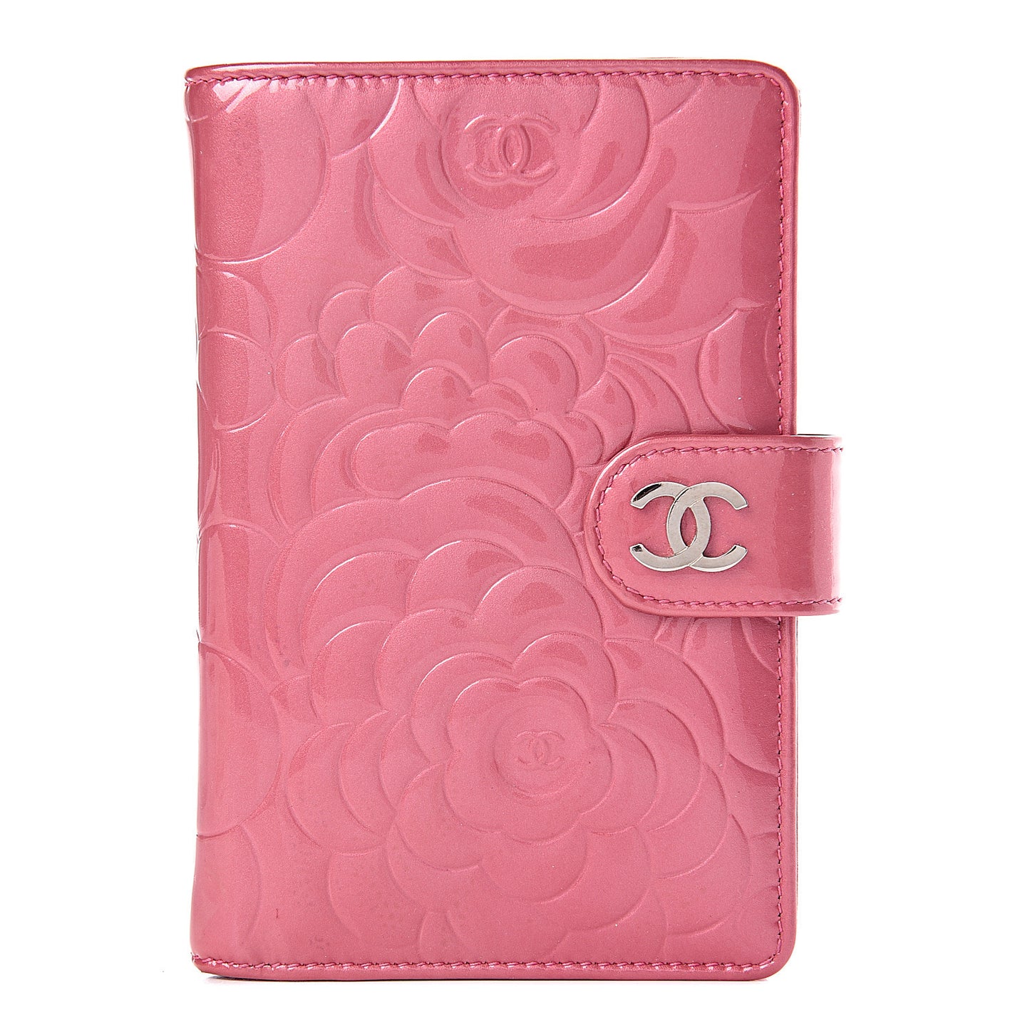 Patent Camellia Embossed Zipped Pocket Wallet Pink