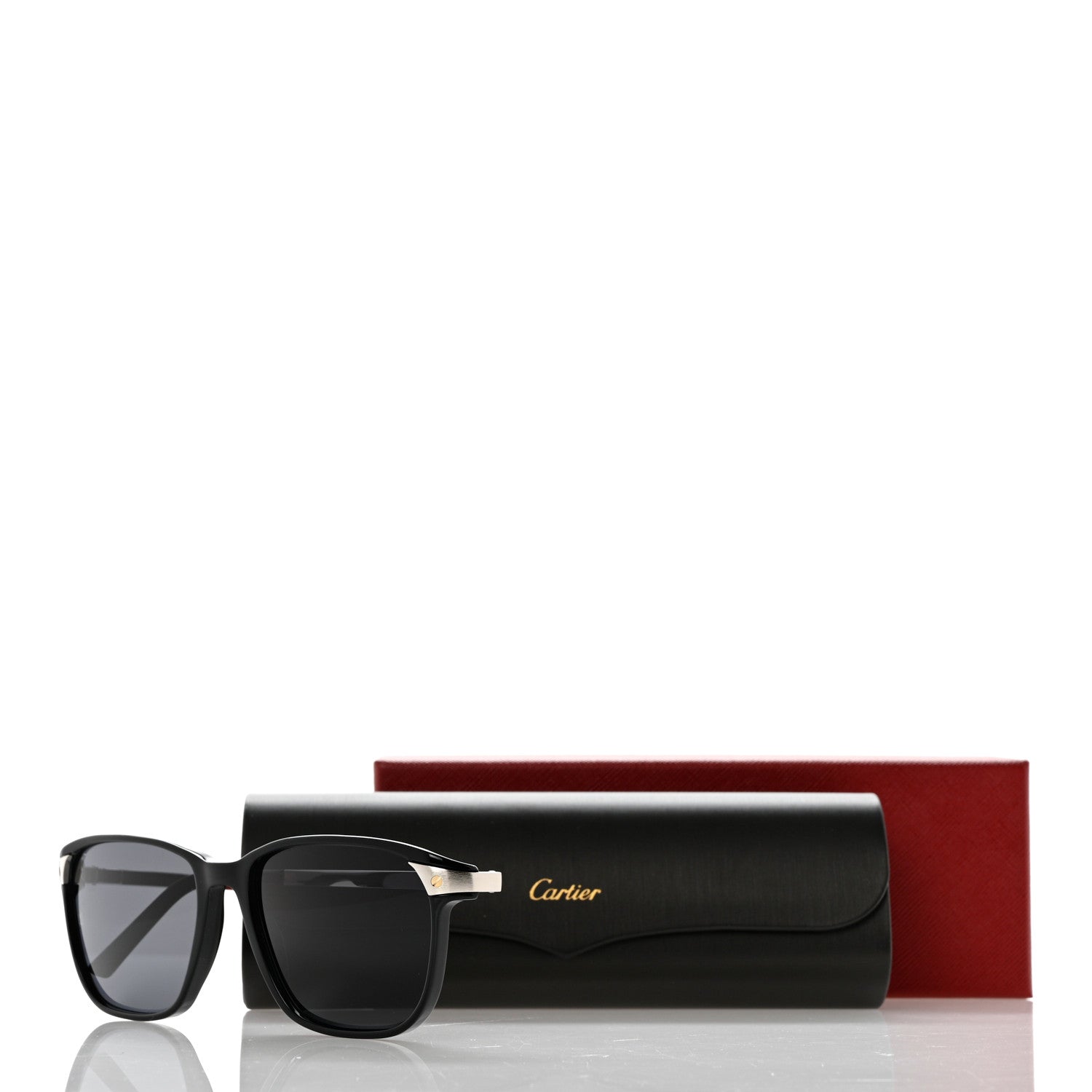 Cartier Acetate CT0075S Rectangular Sunglasses Black Silver Grey 8 of 8