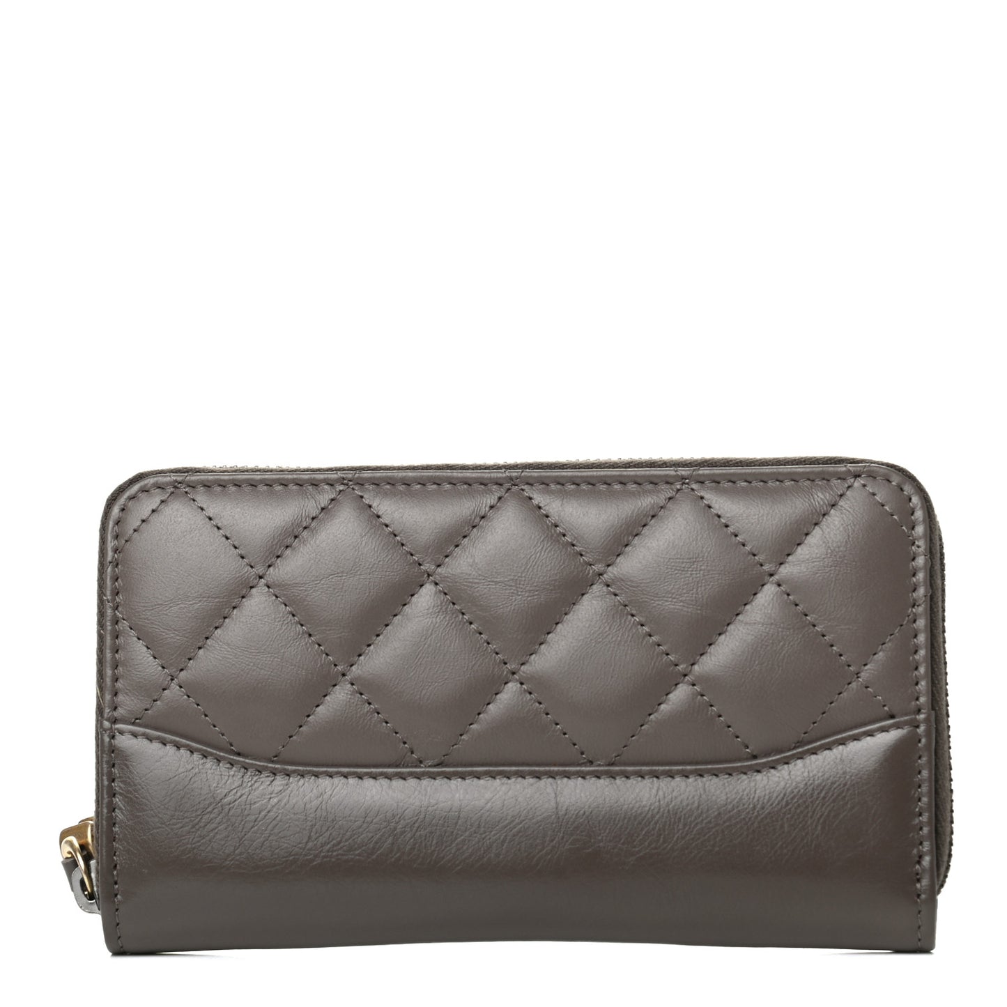 Aged Calfskin Quilted Small Gabrielle Zip Around Wallet Khaki