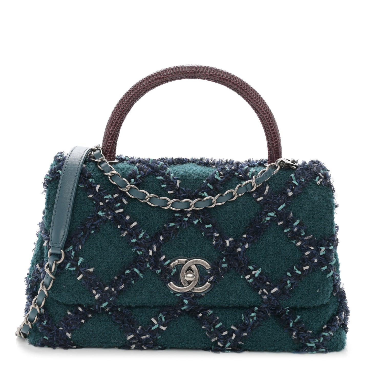 Tweed Lizard Quilted Small Coco Handle Flap Green Multicolor