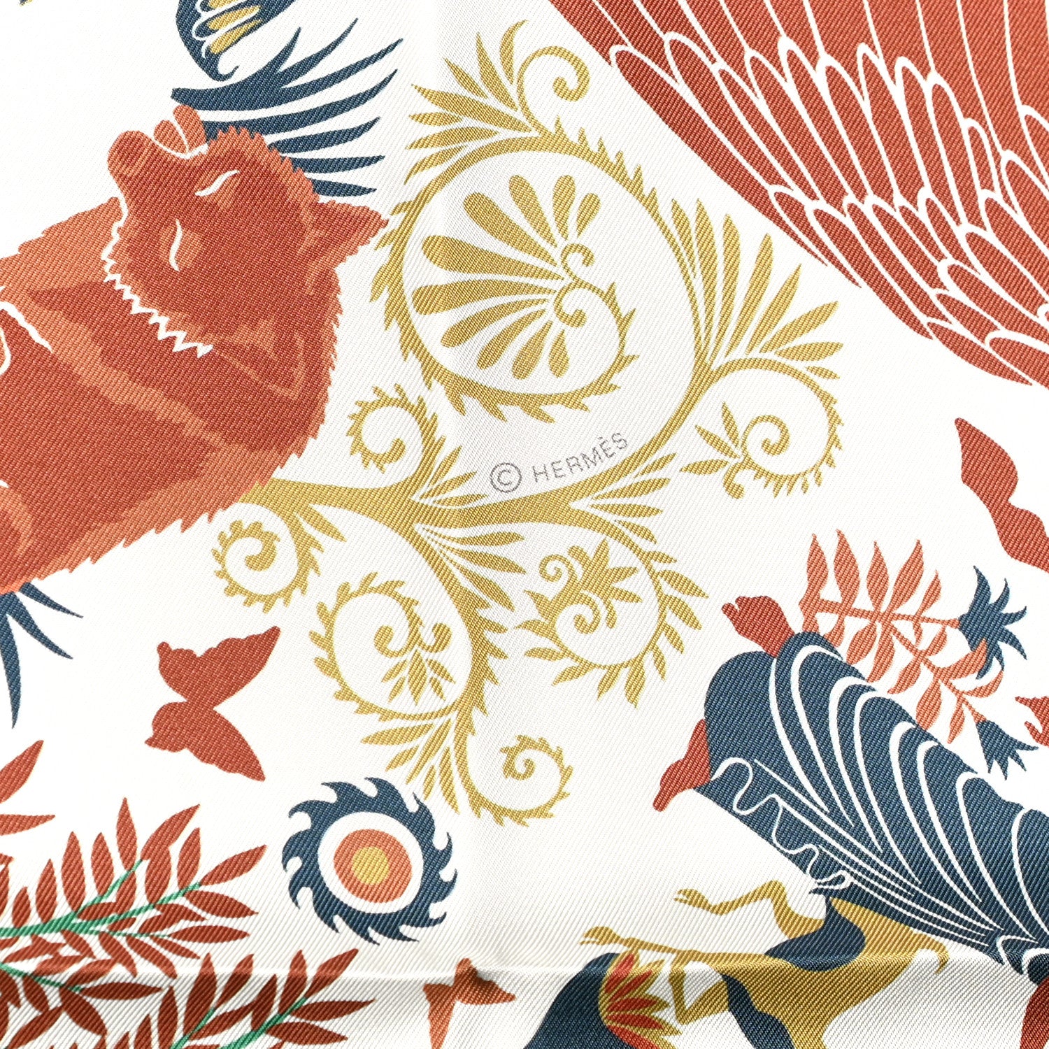 Hermes Silk Twill Sous Le Charme d'Orphee Double Face Scarf 90 Etoupe White Beige 4 of 5