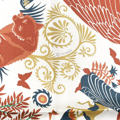 Hermes Silk Twill Sous Le Charme d'Orphee Double Face Scarf 90 Etoupe White Beige 4 of 5