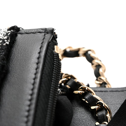 Chanel Tweed Quilted Wallet On Chain WOC Black Ecru White 13 of 14