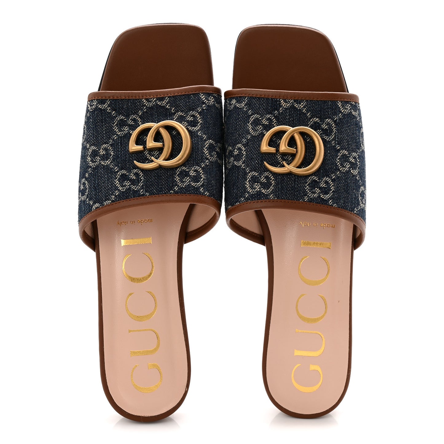 New Denim GG Monogram Miro Soft Calfskin Jolie Slide Sandals 38.5 Blue Tea Cuir Epilogue