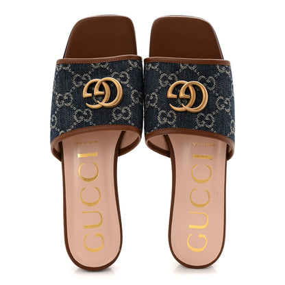 Gucci New Denim GG Monogram Miro Soft Calfskin Jolie Slide Sandals 38.5 Blue Tea Cuir Epilogue 5 of 10