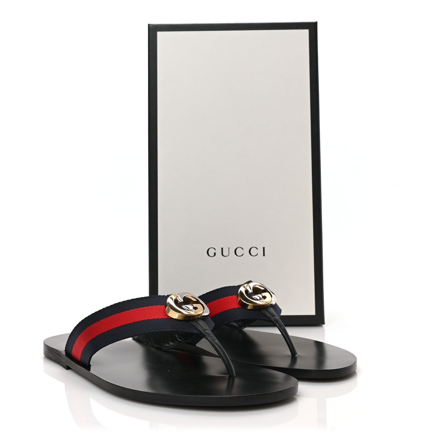 Nylon Calfskin Web Mens GG Thong Sandals 10.5 Blue Red Black