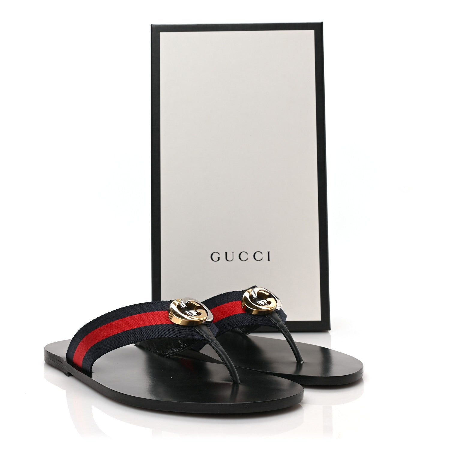 Gucci Nylon Calfskin Web Mens GG Thong Sandals 10.5 Blue Red Black 9 of 9