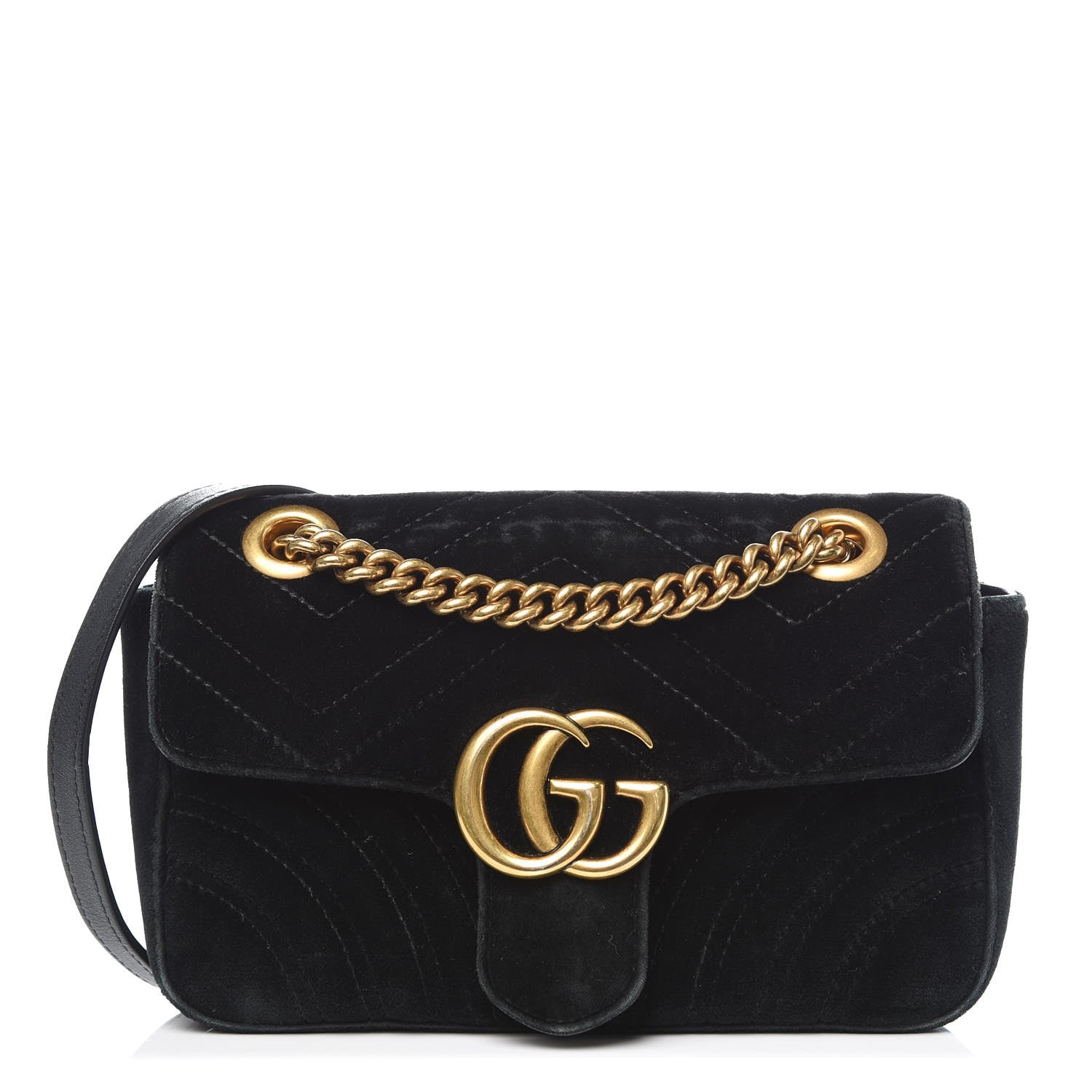 Gucci Velvet Matelasse Mini GG Marmont Shoulder Bag Black 1 of 17