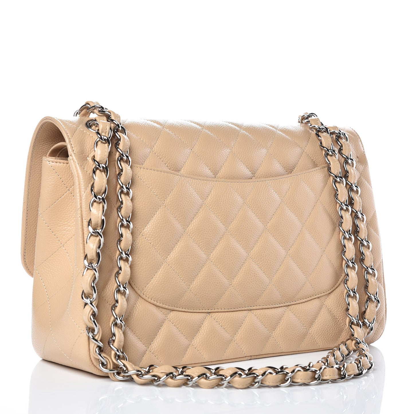 Caviar Quilted Jumbo Double Flap Beige Clair