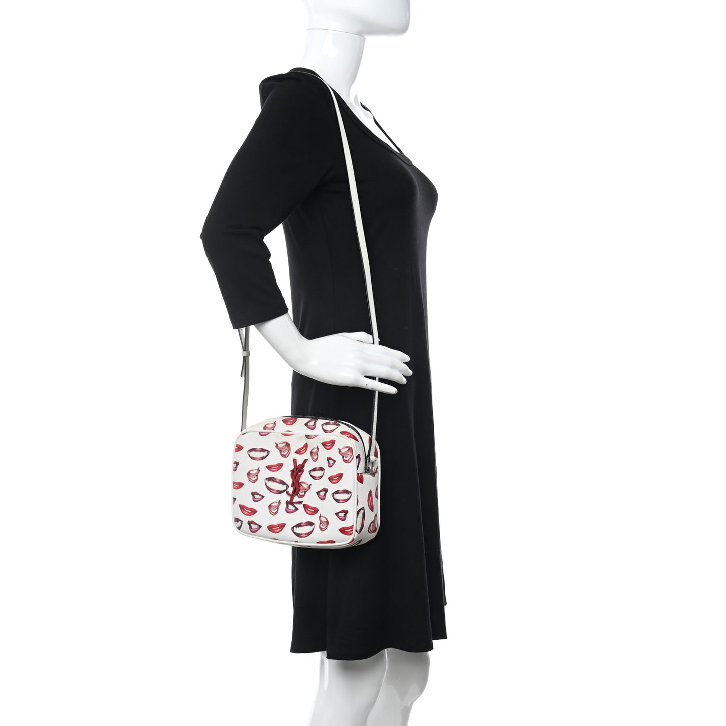 Grain De Poudre Lips Print Medium Classic Monogram Camera Bag White Red