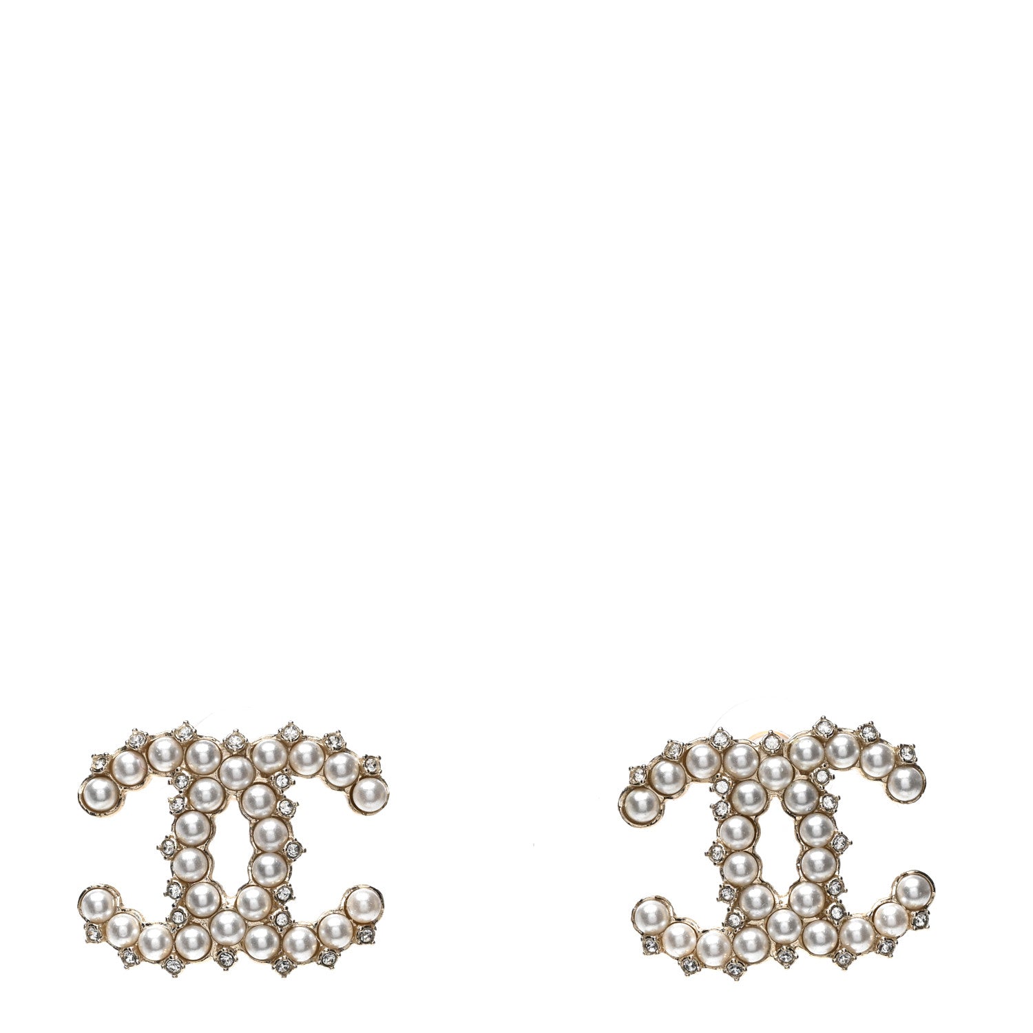 Chanel Pearl Crystal CC Earrings Gold 1 of 5