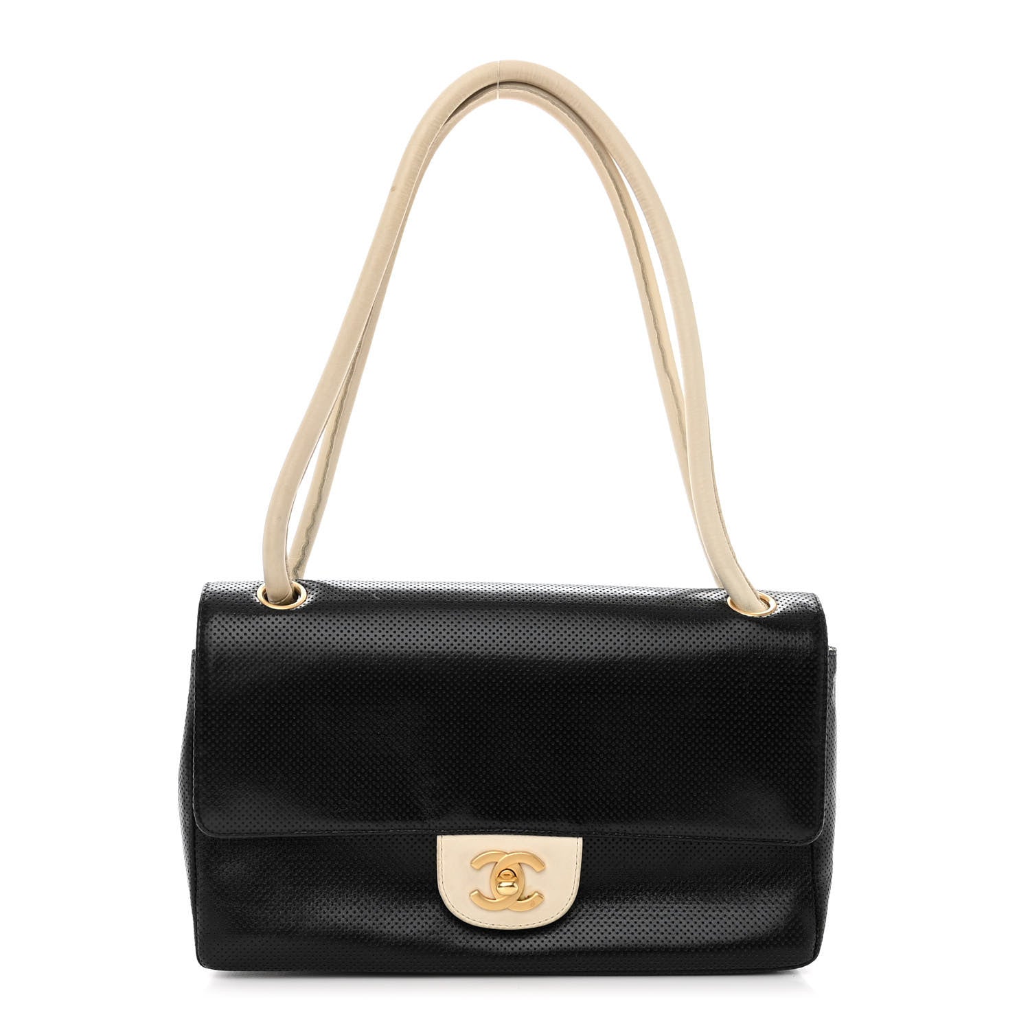 Chanel Lambskin Perforated Medium Single Flap Bag Black White 1 of 13