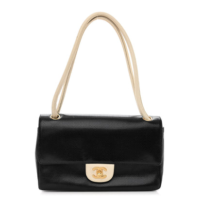 Chanel Lambskin Perforated Medium Single Flap Bag Black White 1 of 13