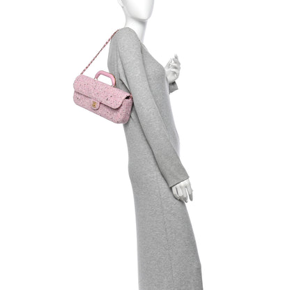 Chanel Tweed Large Top Handle Clutch With Chain Pink Black Ecru 2 of 10